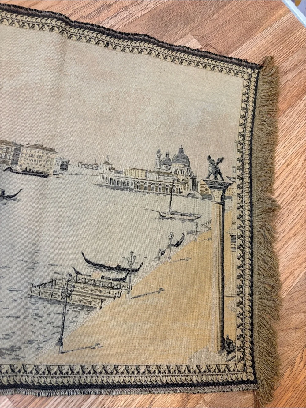 Vintage Venezia Beige and Black Venetian Gondola Wall Tapestry